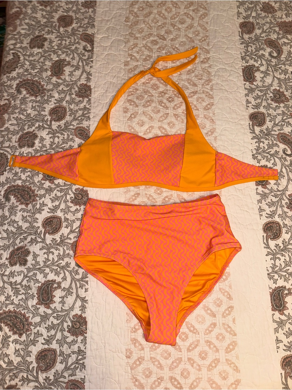 Old Navy Pink & Orange High-Waist Halter Bikini Set